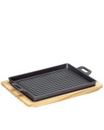 Küchenprofi BBQ Grill-/Servierplatte eckig Gusseisen mit Holzbrett