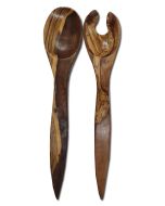 Salatbesteck Olivenholz, moderne Form, 35cm