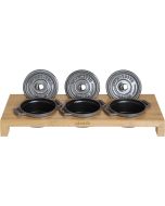 Servierbrett für drei Mini-Cocottes, Bambus