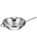 Wok aus Edelstahl mit Stielgriff und Glasdeckel, Ø32cm